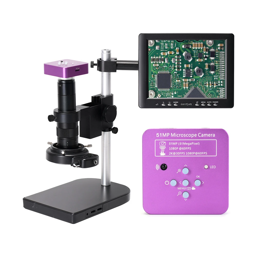 51MP 1080P FHD Industrial Camera with 180X C-mount Lens 144 LED Light HDMI USB Microscope Camera for PCB Repair Soldering