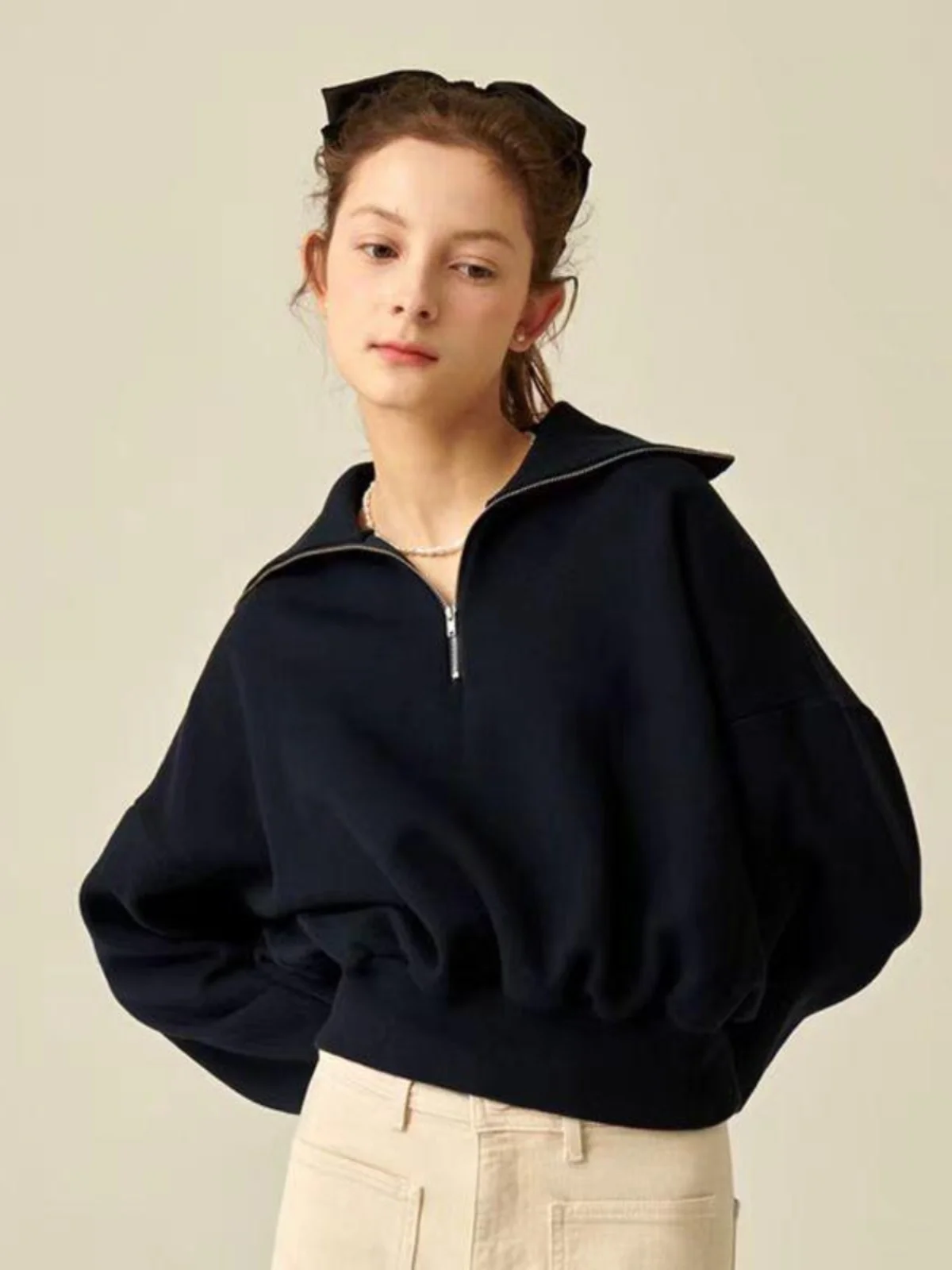 

Women's ort Zipper Hoodie Collar High Waist Jaet Spring Autumn Design Sense Casual Comfortable Cotton Long Sve