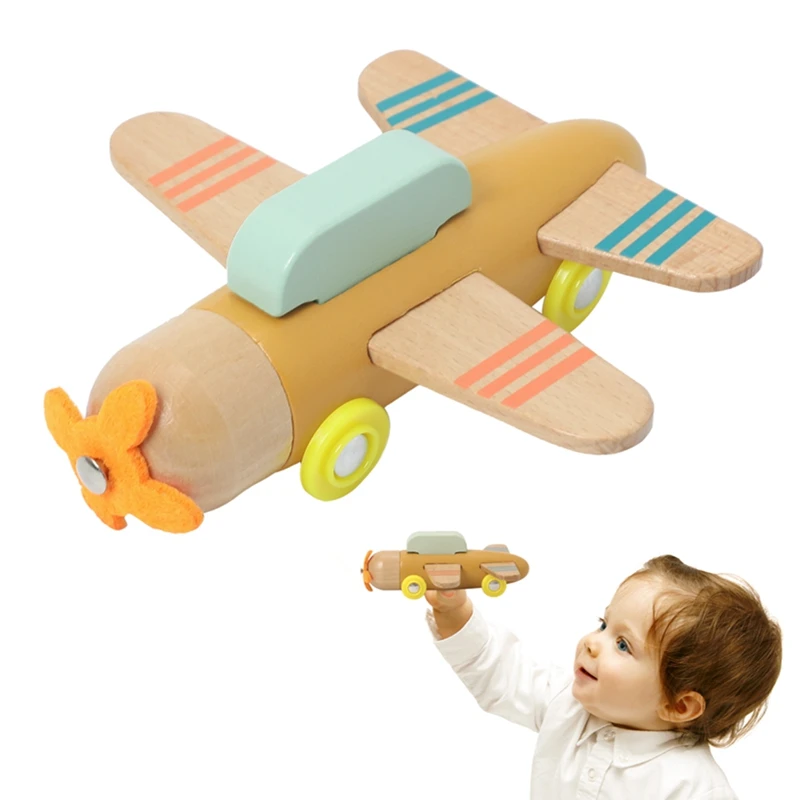 

Kids Wooden Building Blocks Toy Cartoon Simulation Transportation Airplane Model Montessori Education Toy Gift For Baby