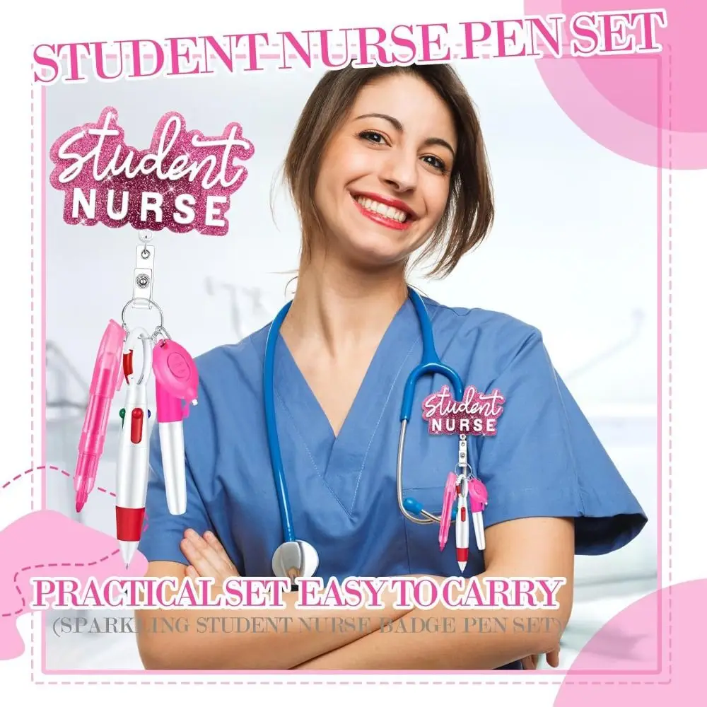 Confezione regalo di penne retrattili per infermiera Portachiavi portatile Clip per badge da infermiera Mini porta badge