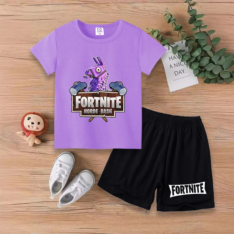 Fortnites Baby T-Shirt Shorts Suit Boys Girls Summer Clothes Game Fortress Night Outfit Tracksuit Printed Tees Kids Pajamas Sets