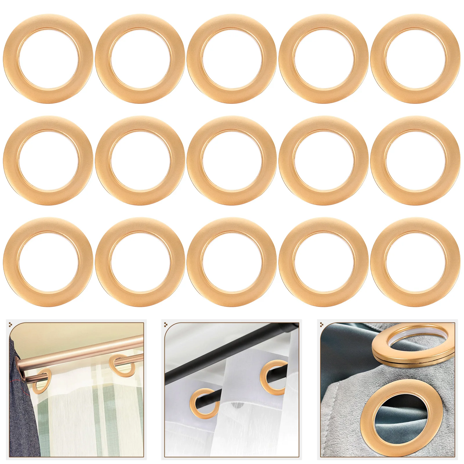 80pcs Curtain Circles Plastic Curtain Grommet Curtain Rod Accessories for Bedroom Living Room (Matte Golden)