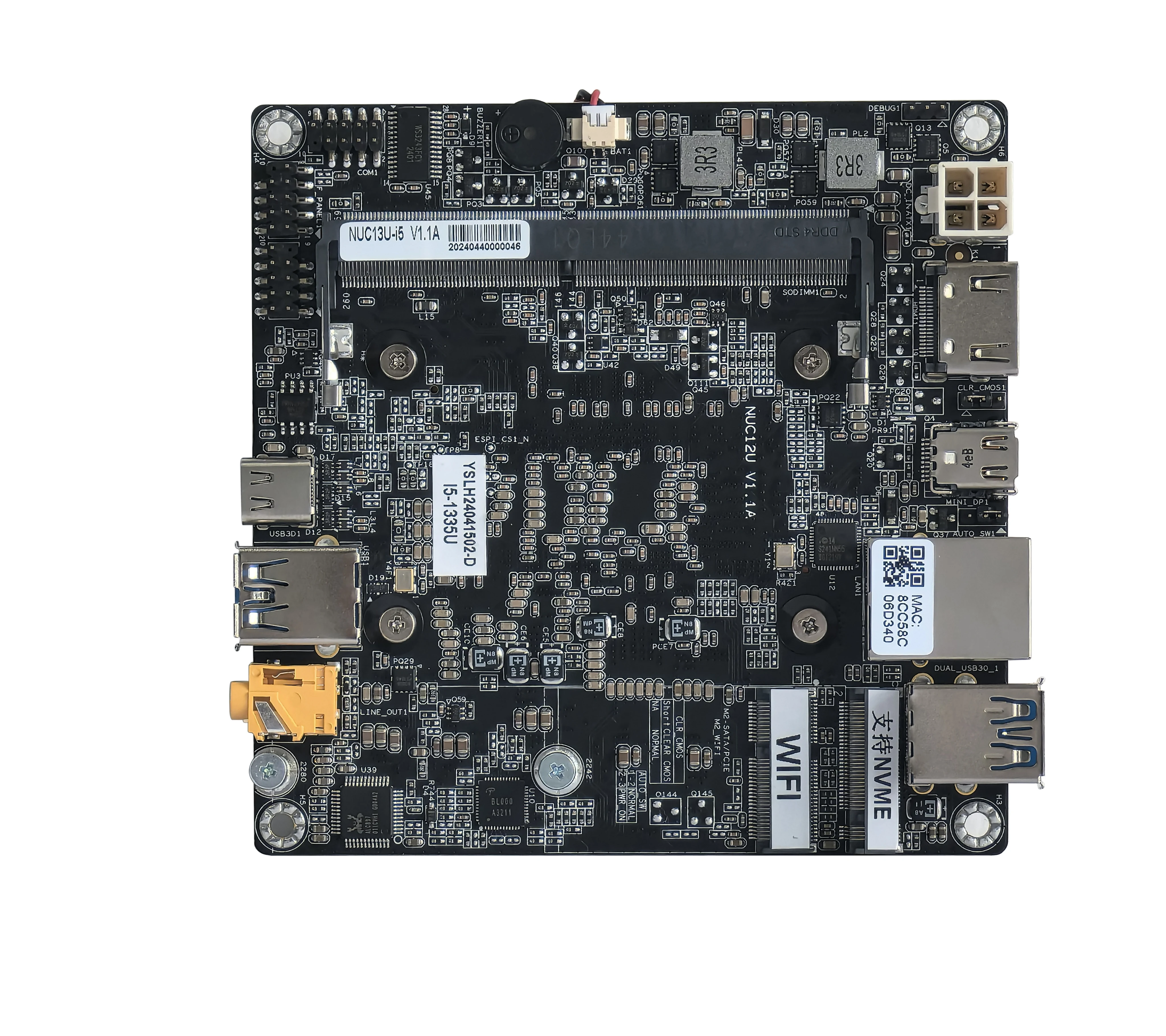 NUC Motherboard 12th Gen Core I5 1235U 10C12T Single DDR4 32G M.2 4K 60Hz Display Type-C 12V-24V Wide Voltage Mini Pc Board