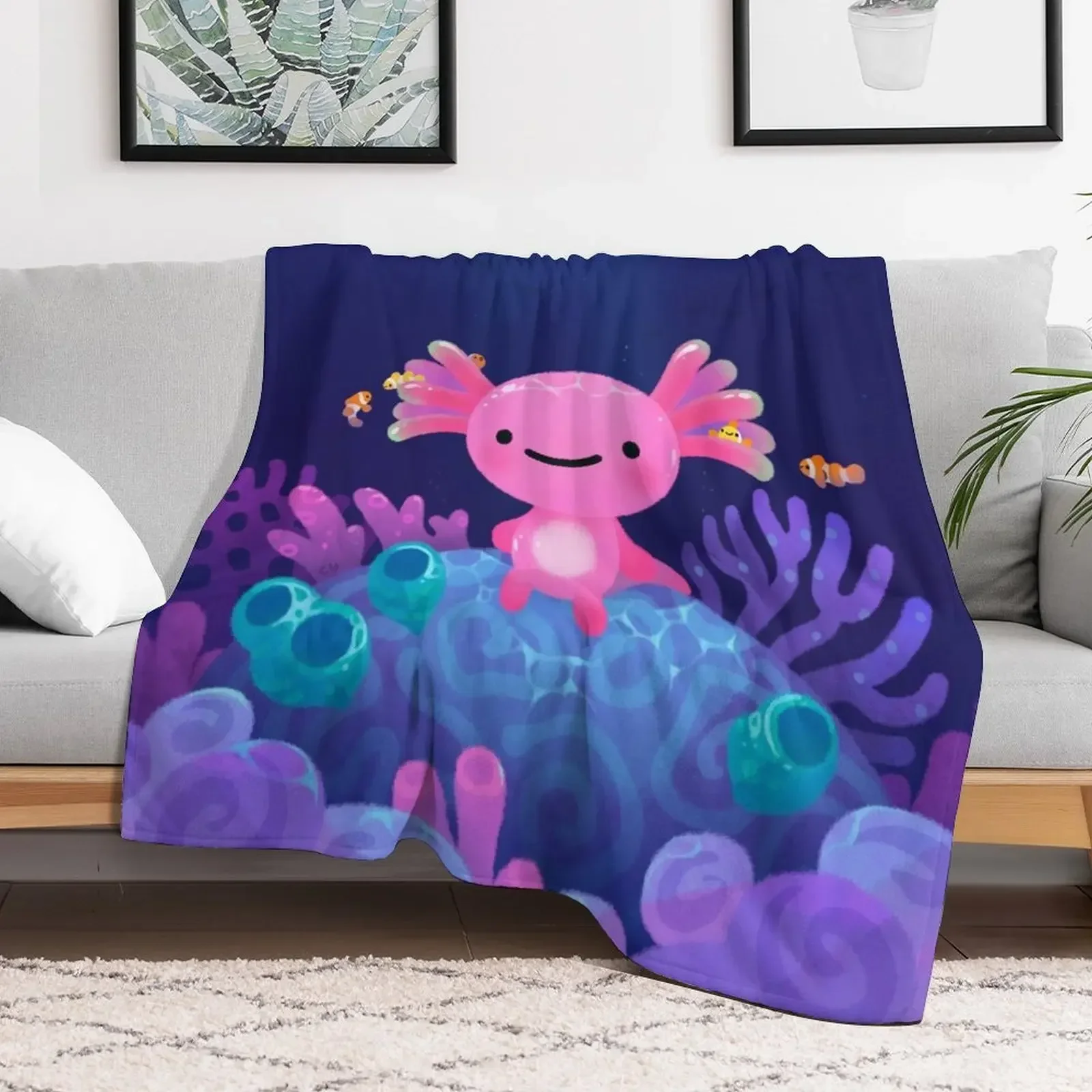

Coral axolotl Throw Blanket Bed Fashionable Warm Blankets