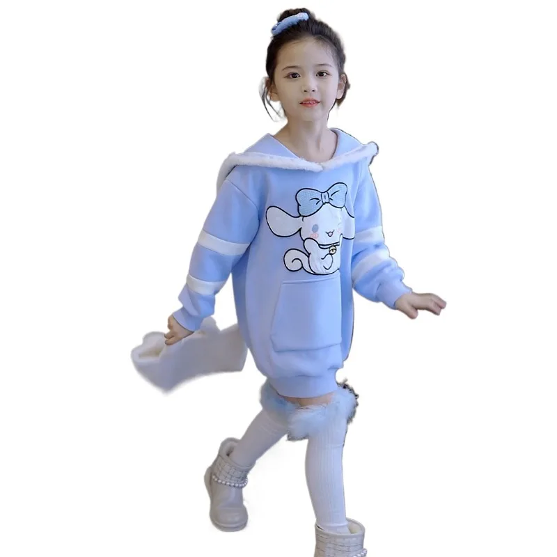 Cinnamoroll Anime Kawaii Sanrio Ins Cashmere Sweater Hooded Cute Cartoon Children Princess Long Sleeve Shirt Dress Gifts Toys