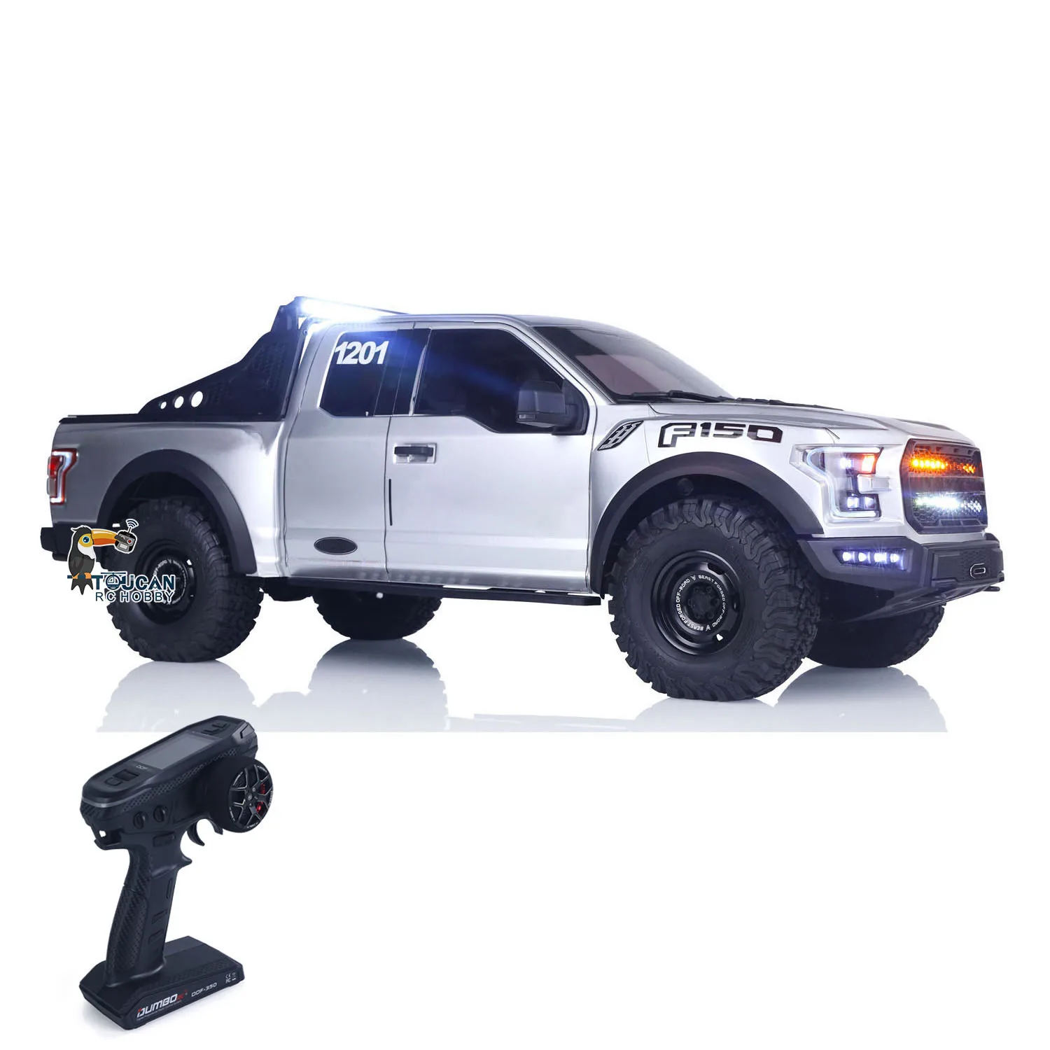 2-biegowy model RC pickupa F150 w skali 1:8, elektryczny samochód terenowy z radiowym sterowaniem 2.4G, pojazd 4WD z blokadą osi, światłami i prostą tylną osią.
