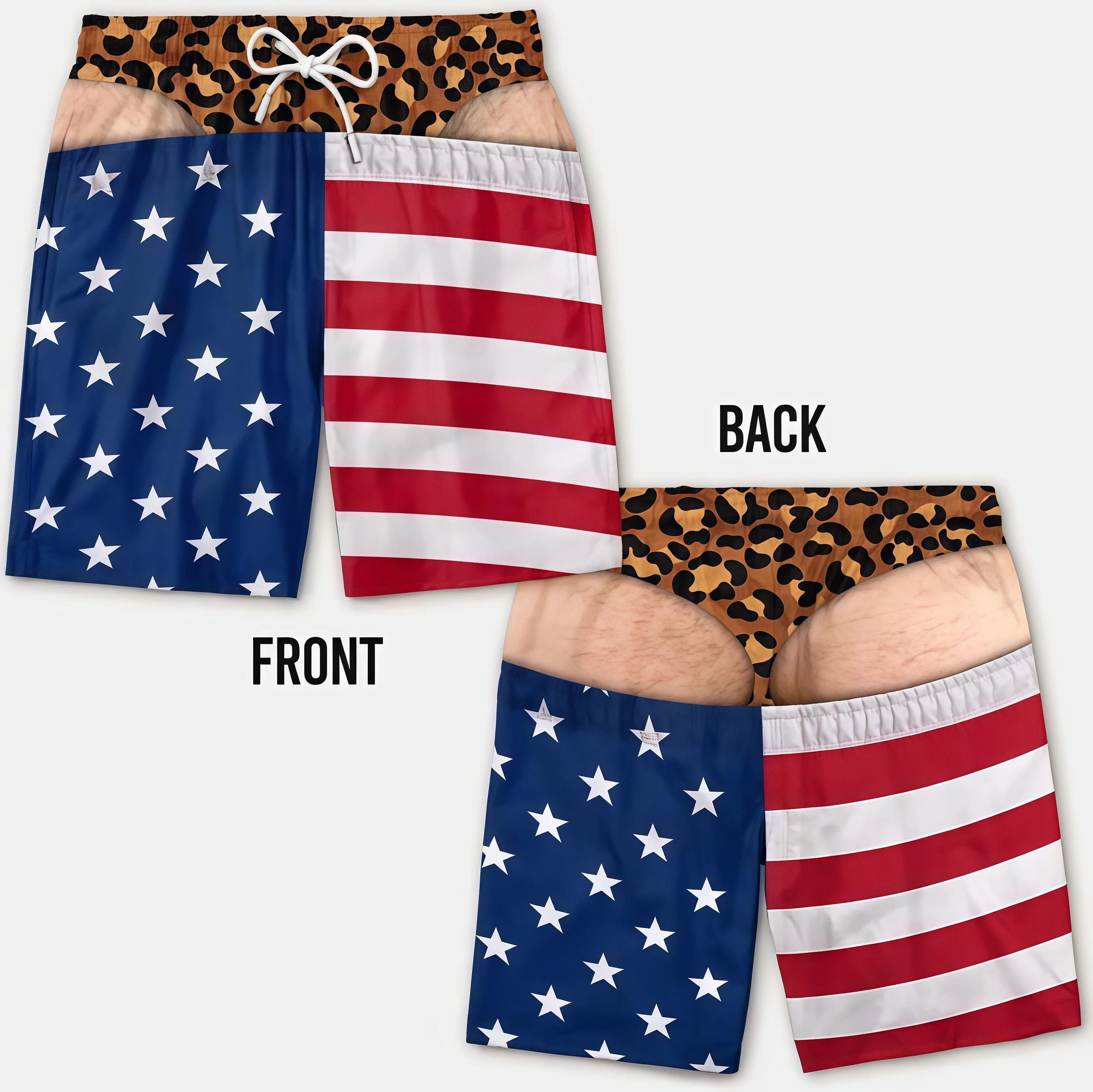 Lustige zweiteilige Boardshorts für Männer mit optischer Illusion, Thong-Print, Strandshorts, neuartige, witzige Badehose für den Sommerurlaub – Detail 4