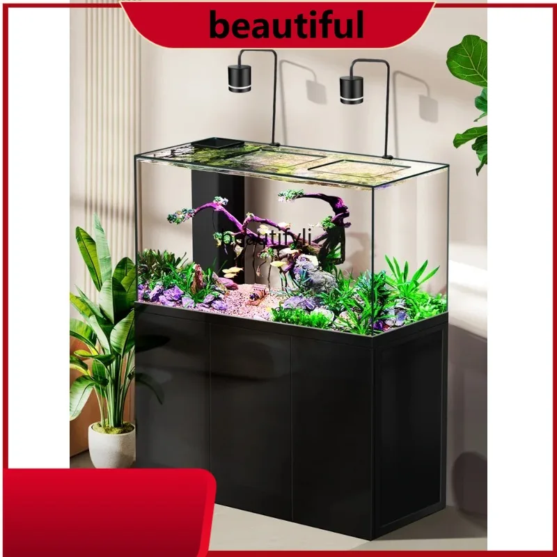 

Super White Glass Dragon Fish Tank Living Room Medium and Large Stream Tank Bottom Filter Right Angle Ecological Aquarium H H