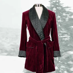 Men Suit Burgundy Velvet Smoking Jackets Black Shawl Lapel Formal Tuxedos One Piece Long Coat Slim Fit Costum Made Terno 2024