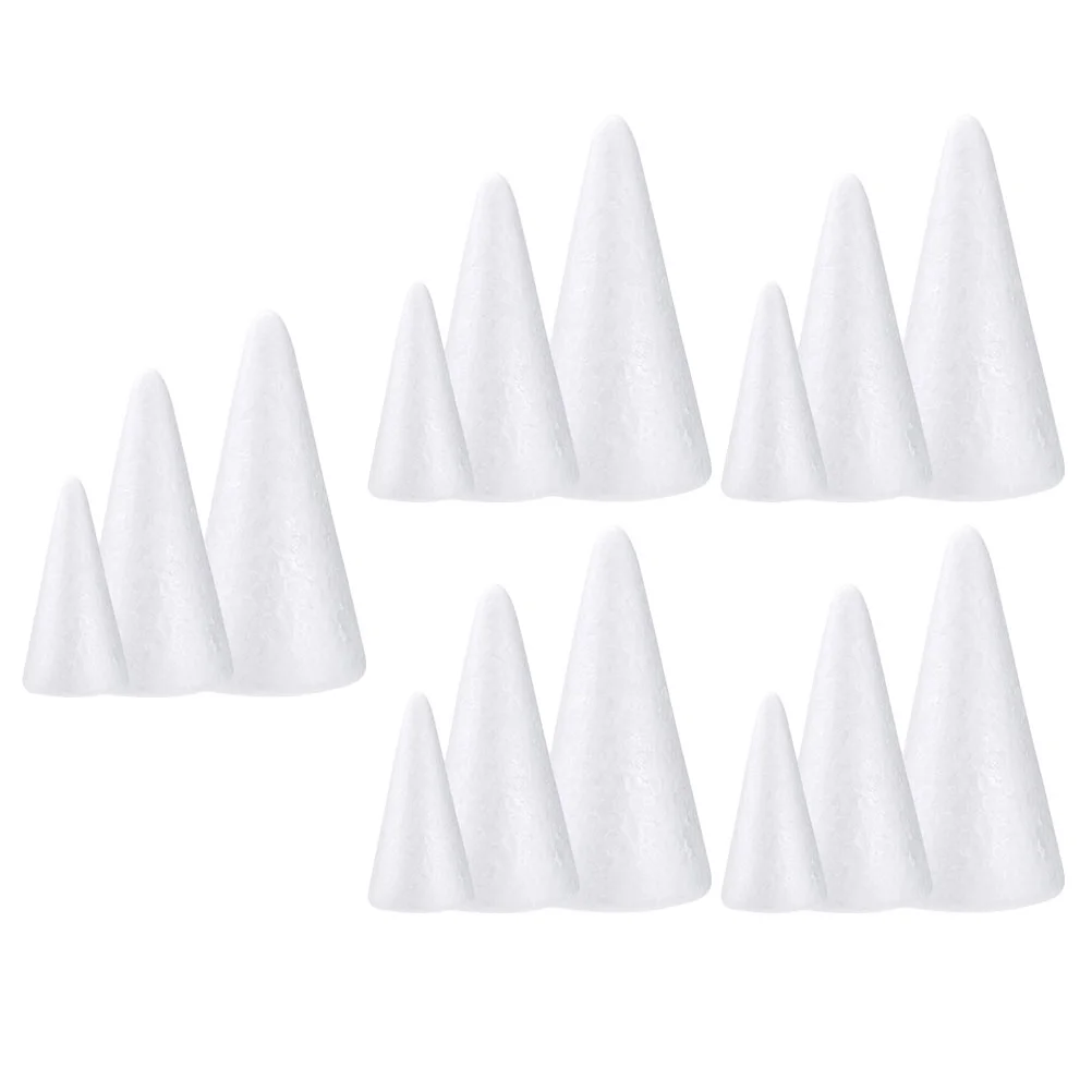 15 Pcs Foam Cone Artificial Christmas Tree DIY Foams Cones Craft Toys Block Ornament Painting White Drawing Child
