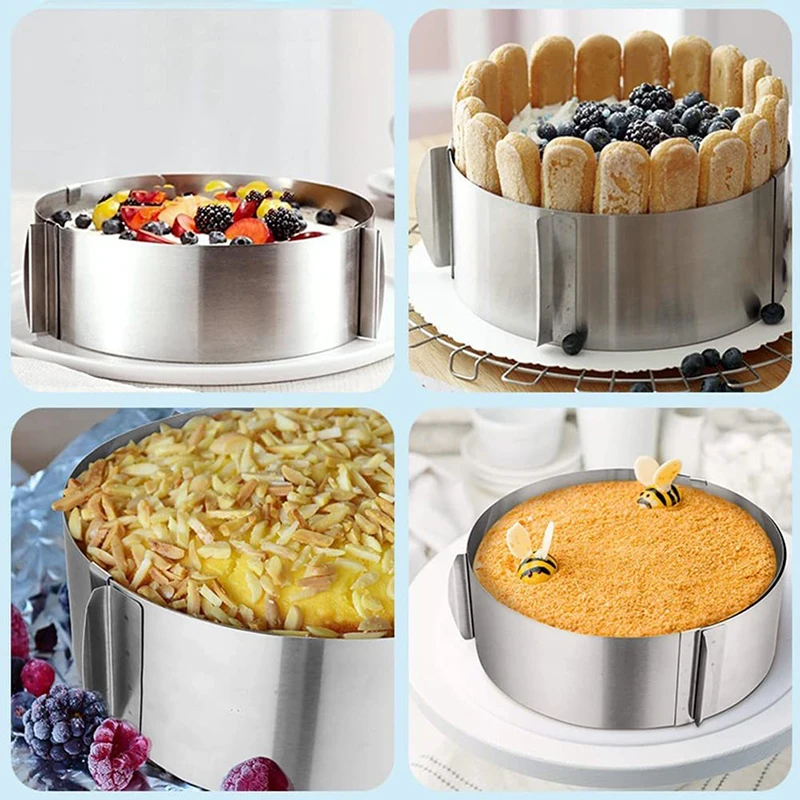 Stainless Steel Baking Mold Cake Ring Adjustable Mousse Ring Round Square Cake Mold Kitchen Dessert Accessories Pastry Tools