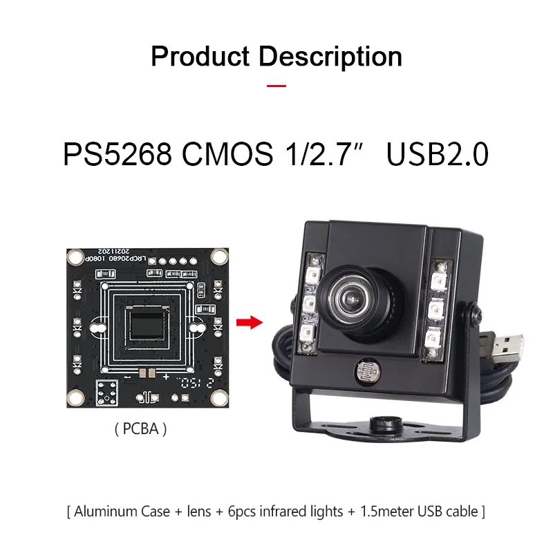 1080P 3306 PS5268 4mm 75degrees distortionless HD IR940 USB Plug Play Infrared night vision Face recognition Mini camera