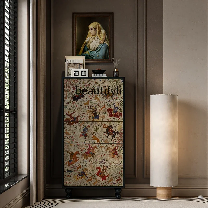

ss25 Retro style living room dining side against the wall cabinet, ancient style painted lacquer painting storage, bedside locke