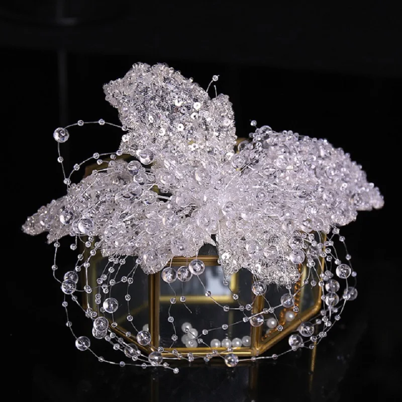 Bridal Hairpin Headdress Heavy Handmade Sequins Beaded Hair Embossed Beautiful Wedding Dress Accessories