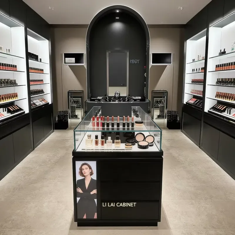 Middle Glass LED Lit Display Rack Cabinet Showcase Kiosk for Cosmetics Nail Polish Salon Showroom Retail Store