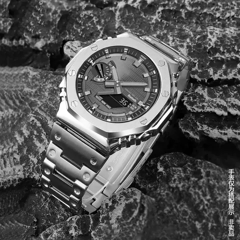 GBM-2100/GM2100/GA 2100 16 มม.สแตนเลสสตีลสําหรับนาฬิกา Casio G-SHOCK โลหะแปดเหลี่ยมสร้อยข้อมือ (เงิน/สีดํา/ทอง