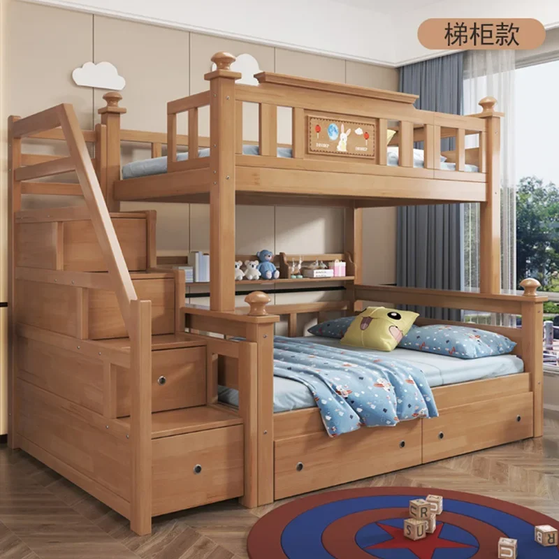 Letto per suocera per bambini alto e basso a due strati in legno massello, parte superiore e inferiore a doppio strato