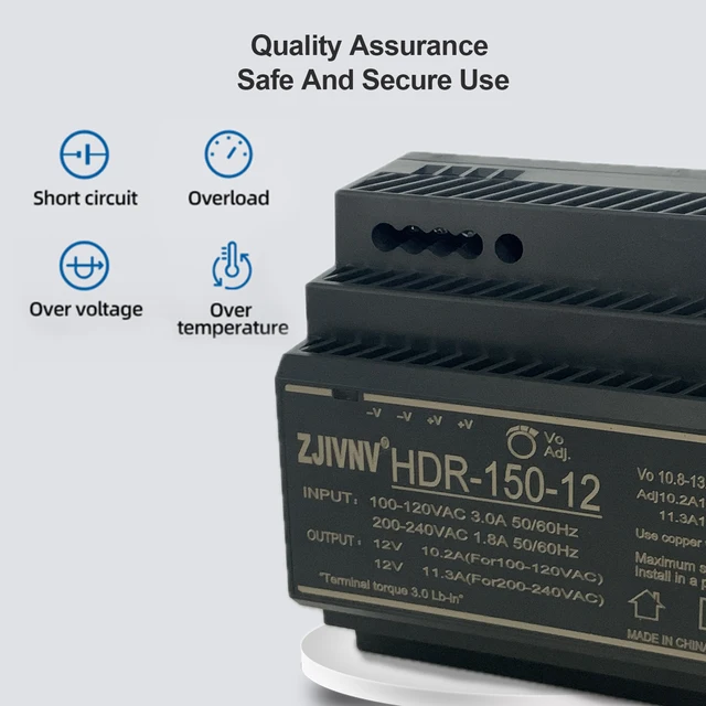 ZJIVNV Ultra cienki zasilacz impulsowy na szynę DIN 12V 24V HDR-15W 30W 60W 100W 150W Smukły sterownik LED Transformator AC TO DC