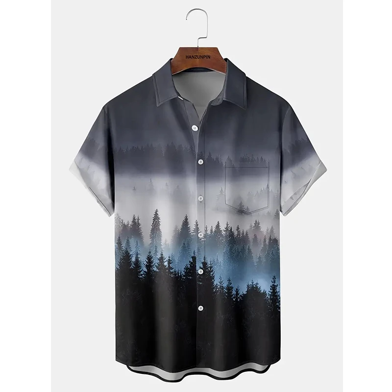 Forest Men's Shirts Tree 3d Print Casual Hawaiian Shirts Man Retro Shirt For Man Street Button Short Sleeves Lapel Clothing 2025