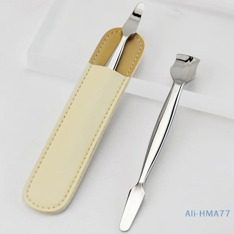 Skin Care Stainless Steel Double- End Skin Spatula With Leather Cover Pimple Remover Skin Scrubber Exfoliator Deep Cleansing