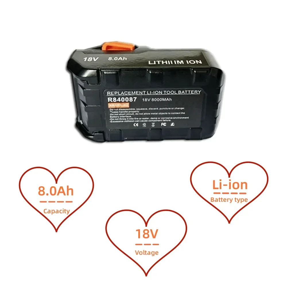18V 8000mAh For AEG Lithium-Ion Battery For RIDGID R840087 R840085 L1815R L1850R L1830R R840083 Series Cordless Power Tool