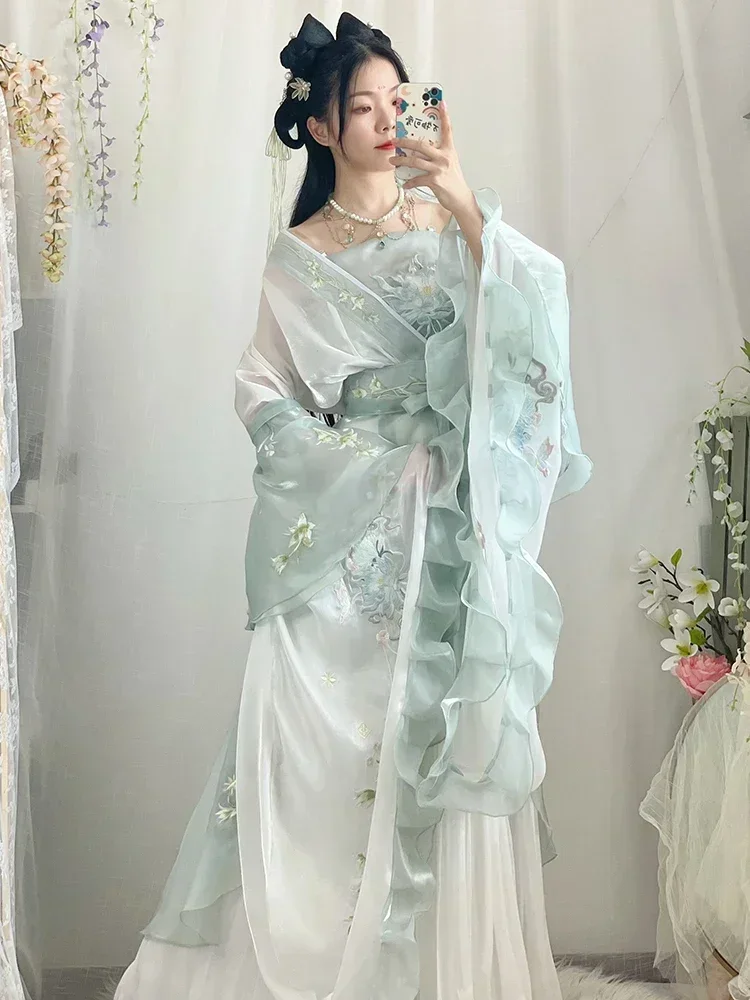 Chinese Hanfu Dress Women Ancient Traditional Embroidered Hanfu Sets Carnival Fairy Cosplay Costume Green Hanfu Dance Dress