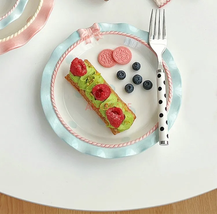 bow shaped household meal plate, fruit plate, deep plate Large size pink and tender tableware, dessert plate,