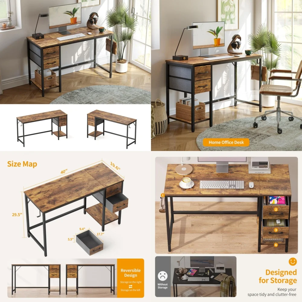 

Computer Desks40 Inch Home Office Desk with 2 Drawers Study Writing Table for Small Spaces