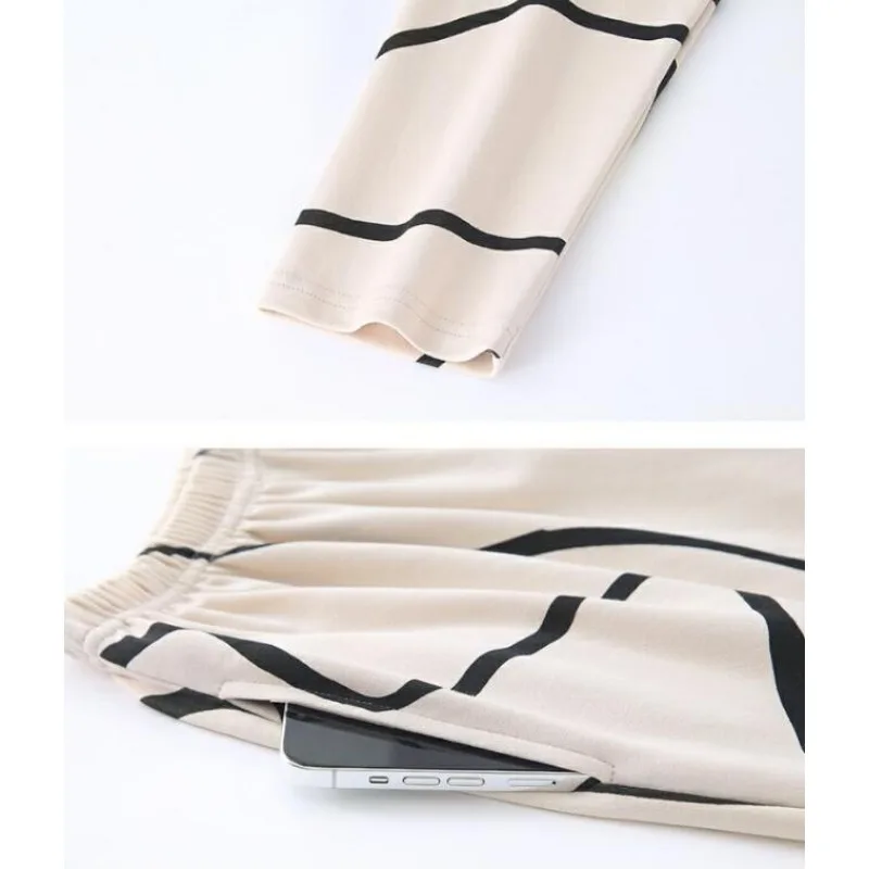 2023 New Pure Cotton Pajamas Women's Spring Autumn Cute Cotton Loungewear Cardigan Long Sleeved V-neck Stripe Loose Homewear