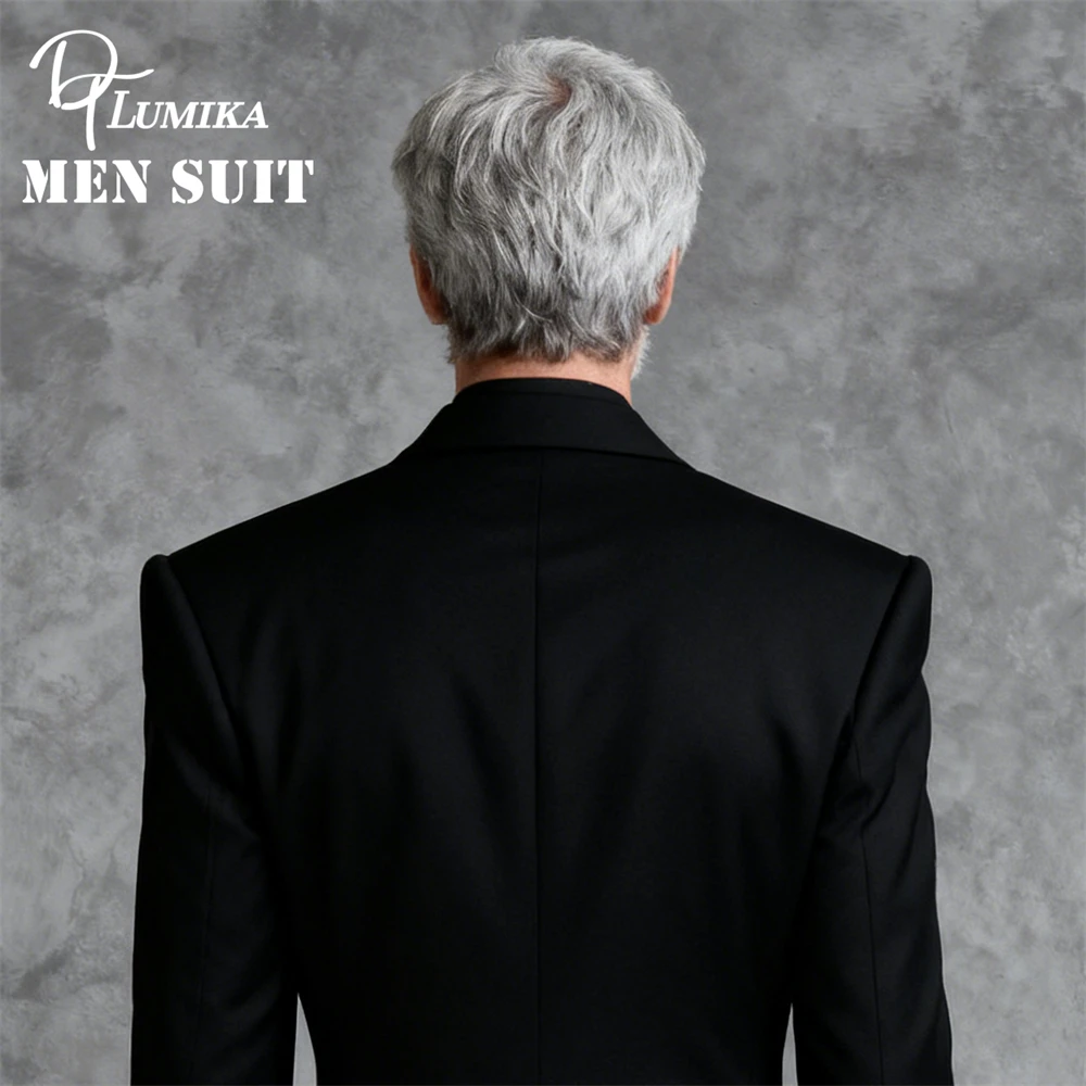 DTLumika- معطف بدلة رائع بكتف عريض للرجال، سترة بدلة طويلة مزدوجة الصدر، XXS-7XL بدلة رسمية للرجال باللون الأسود #4