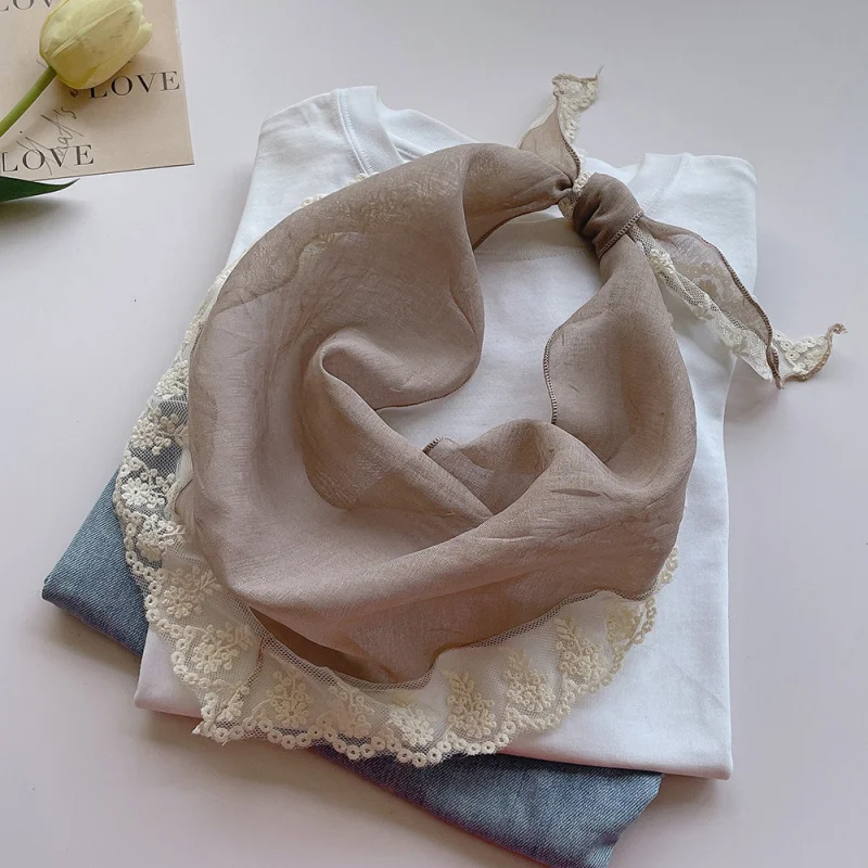 

Универсальный художественный льняной шарф с кружевной отделкой, женский шарф на шею, летняя винтажная шаль для помещений с кондиционированием воздуха, шарф на шею.