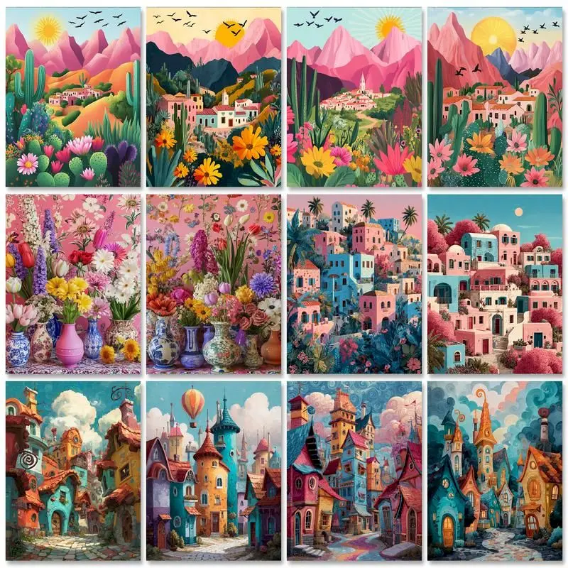 

GATYZTORY Diy Painting By Numbers With Frame Village Scenery Acrylic Paint On Canvas Picture By Numbers For Adults Starter Kit