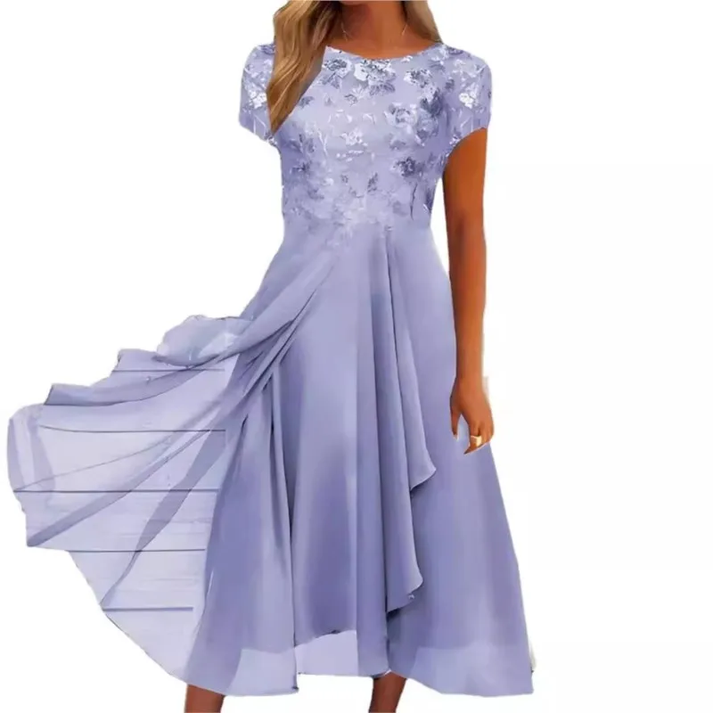 Novo 2025 vestido de renda feminino para festa elegante vestido de noiva plus size jóia pescoço na altura do joelho chiffon renda longo vestido de festa