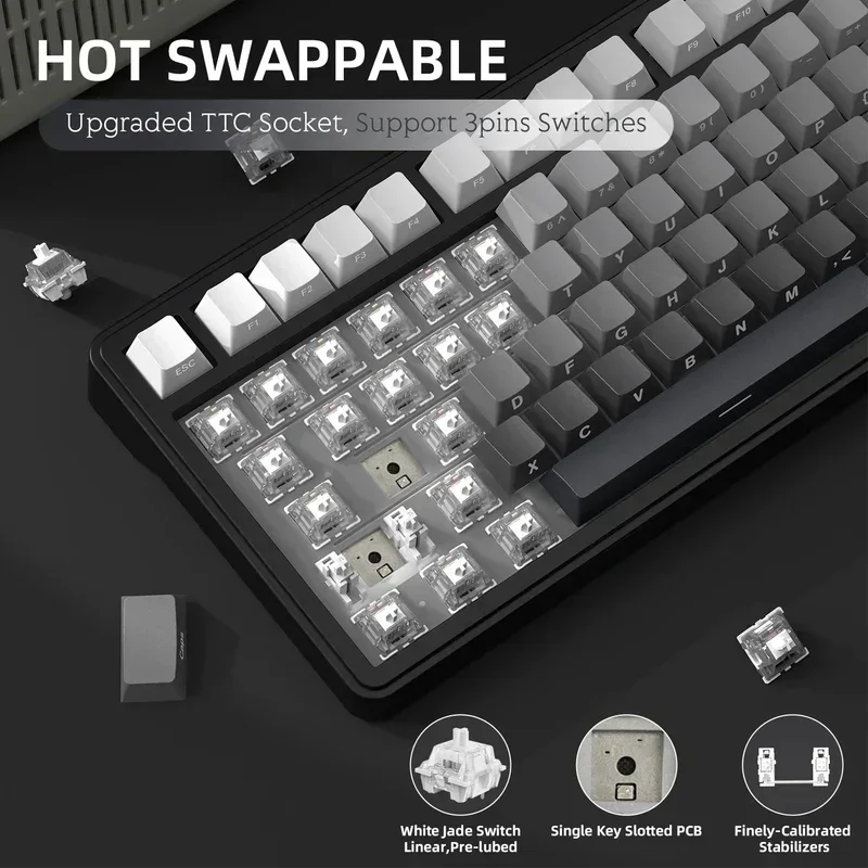 ATTACK SHARK X85  mechanical keyboard,Bluetooth-Compatible 2.4GHz,tri-mode,RGB Effects,metal knobs,full-key hot-swap, or PC Lapt