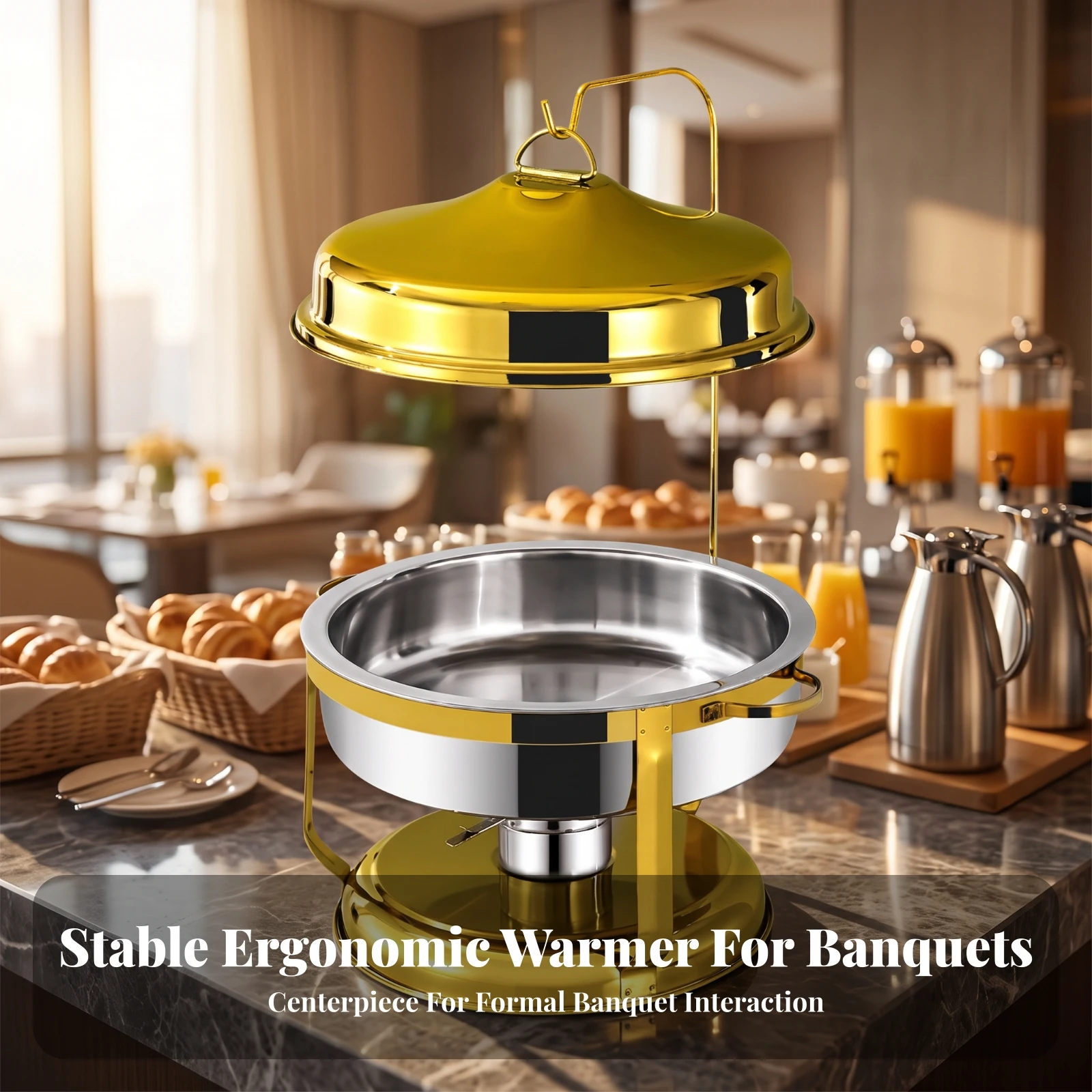Round Chafing Dish with Dome Lid Portable Buffet Warmer with Hinged Lid Lid Chafing Dish with Stand Rust Resistant Chafer