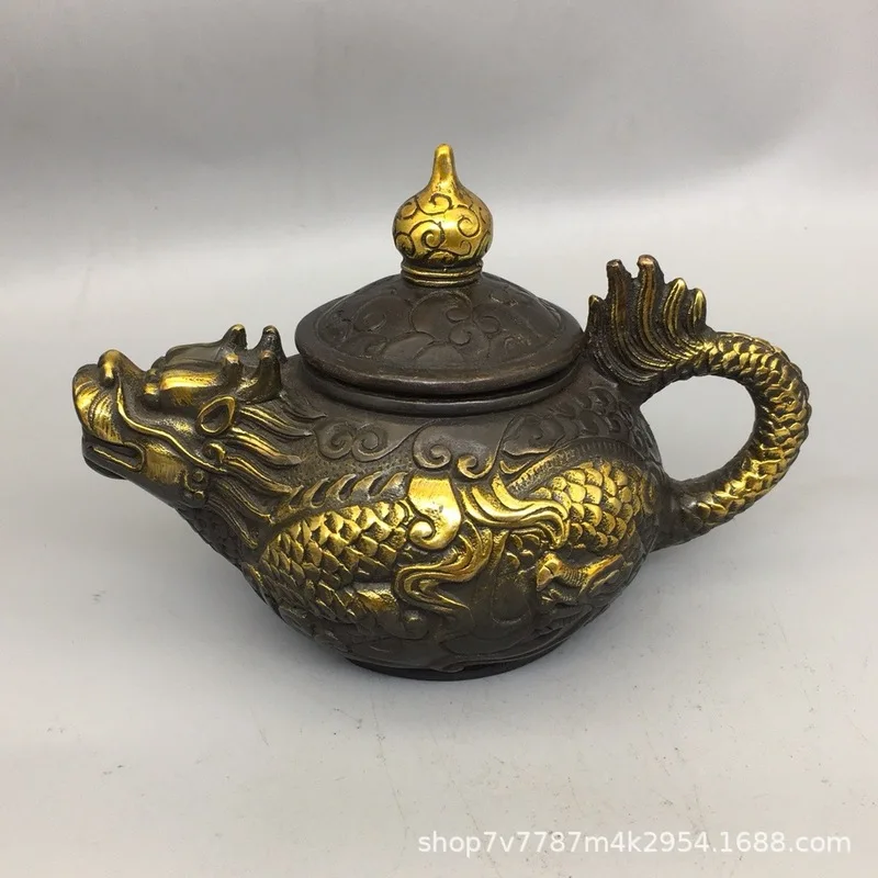 Gilt Brass Antique Dragon Pot Home Living Room Decorative Ornament