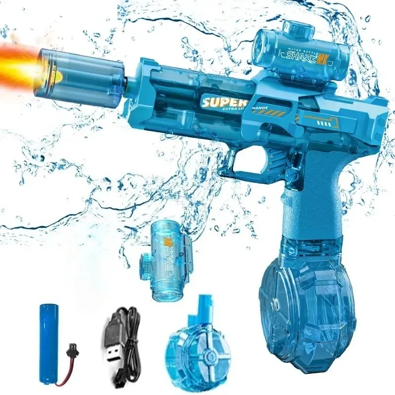 Pistolet à eau électrique de tir et de recul simulé, jouets pour enfants, capteur automatique, lumières, pistolet à eau, jouet de plage en plein air d'été pour enfants