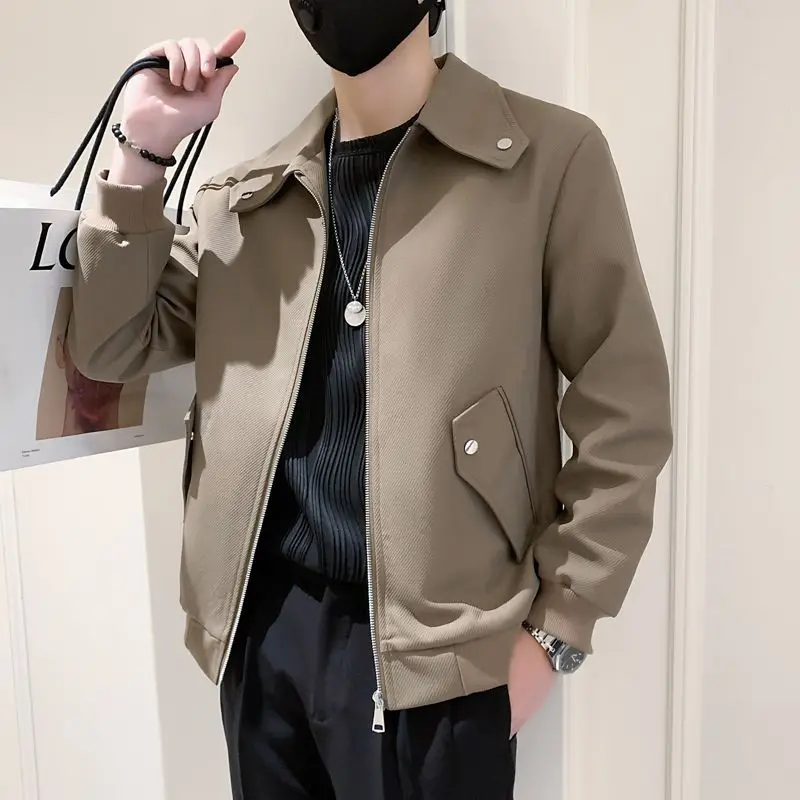 Fashion Lapel Zipper Pockets Solid Color Casual Coats Men\'s Clothing 2024 Autumn Winter New Loose All-match Tops England Jackets