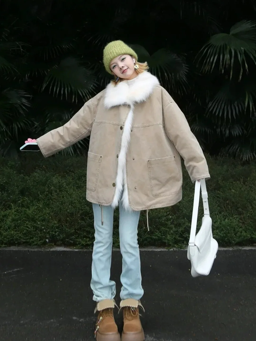 

Retro Workwear Sle Fur Collar Jaet Women's Warmth Outerwear 2025 Winter New Arrival Casual Comfortable Coat