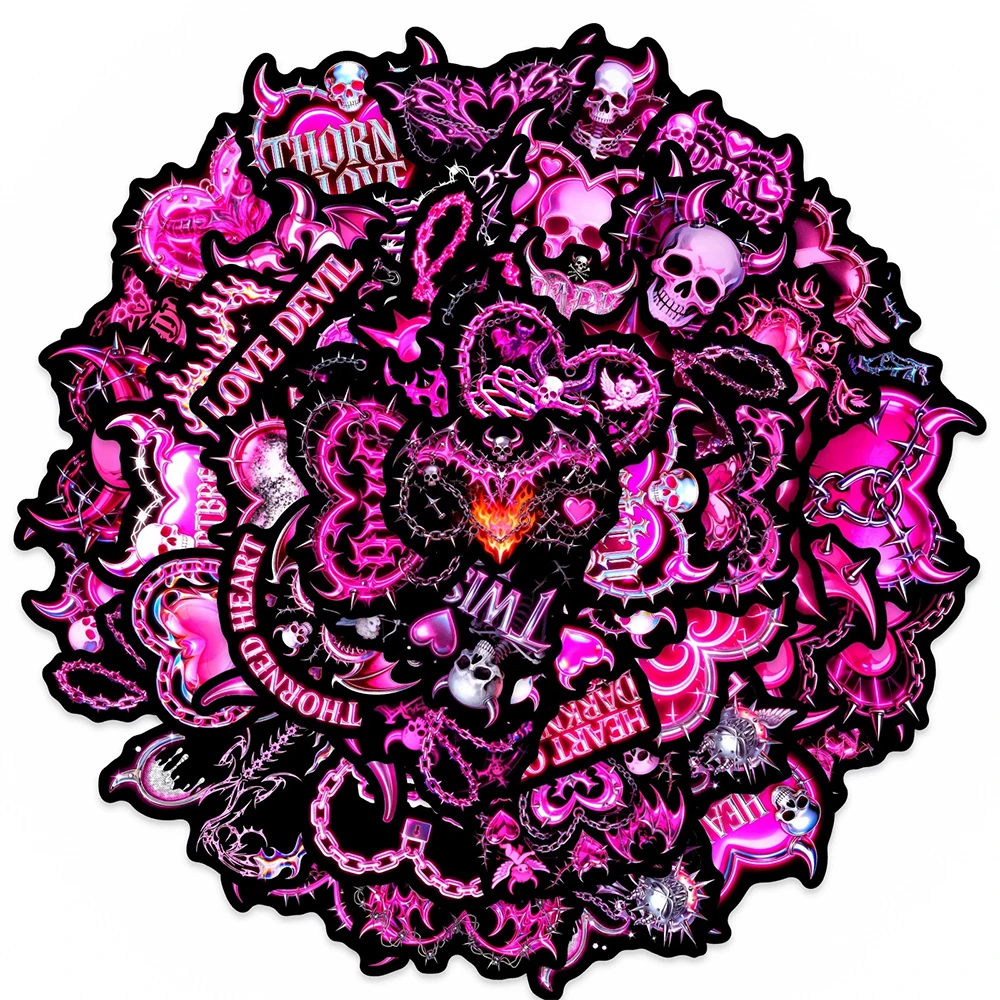 

10/30/50pcs Pink Gothic Style Dark Heart Stickers Cool Aesthetic Art Sticker Helmet Phone Luggage Guitar Cartoon Graffiti Decals