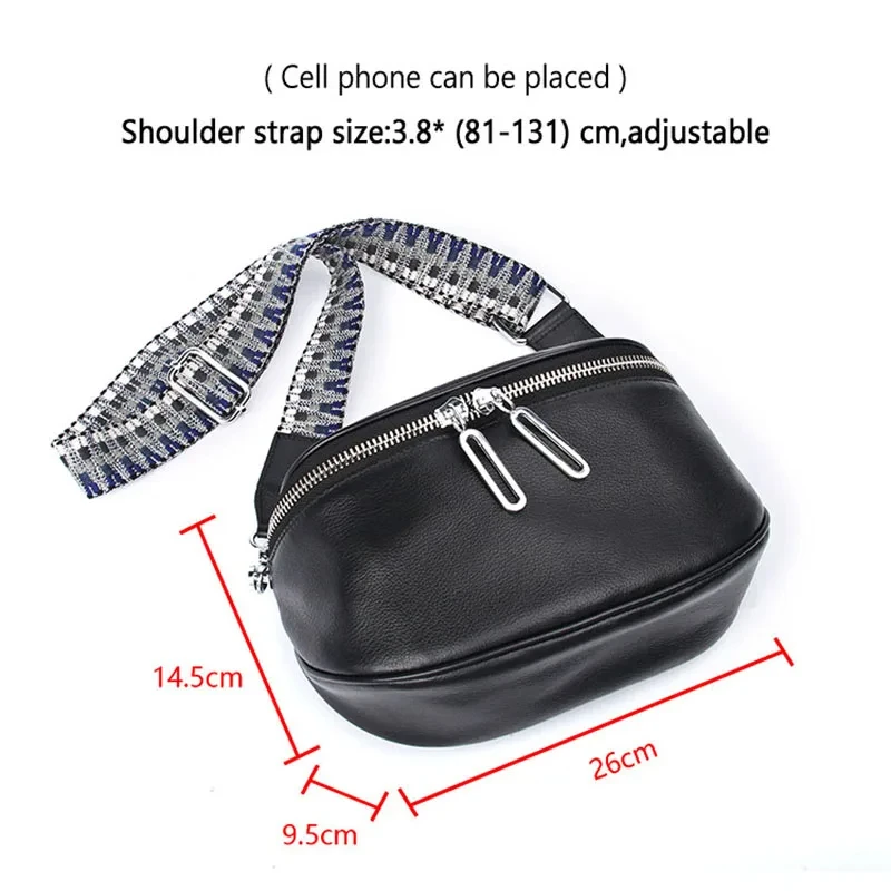 High Quality Genuine Leather Zipper Shoulder Bag  Adjustable Strap Fashion Versatile Female  Large Capacity Waist Bag