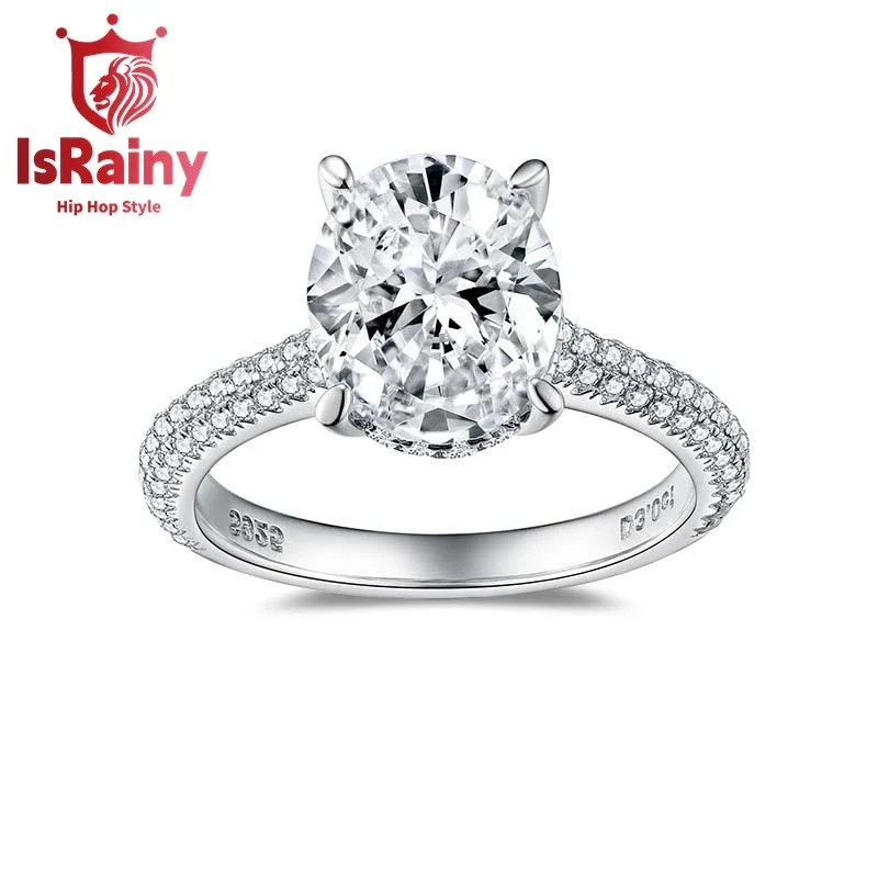 

IsRainy Hip Hop Rock Solid 925 Sterling Silver Real GRA 3CT Moissanite Diamonds Rings Oval Engagement Anniversary Fine Jewelry