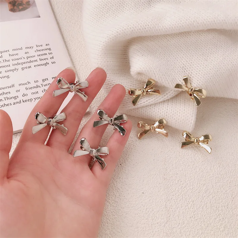 4/8 قطعة الذهبي الفضة اللون القوس دبابيس الشعر الصغيرة للنساء الحلو فتاة باردة الانفجارات المشابك منقار البط الجانب كليب إكسسوارات الشعر