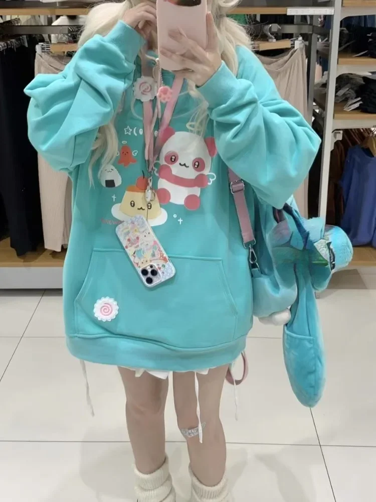 Y2k Aesthetic Harajuku Printed Vintage Hoodies Women Autumn Streetwear Thick Pullovers Japanese Kawaii Sweatshirt Tops