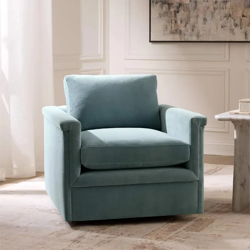 Light blue velvet 360 degree rotating base down seat cushion modern furniture luxury sofa