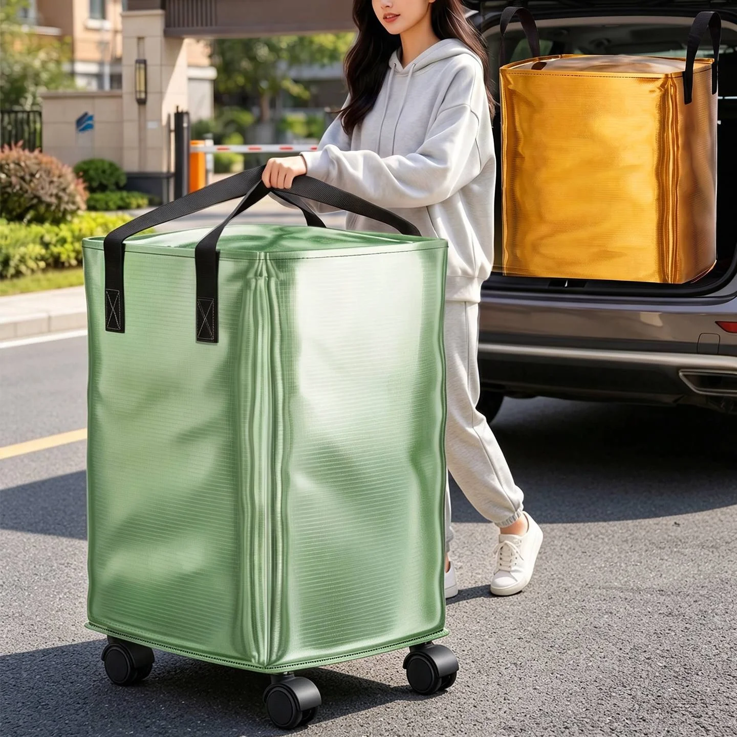 Thickened Moving Packing Bag with Wheels Large Capacity Clothes Storage Bag Wear Resistant Moving Essential Organizer Bag