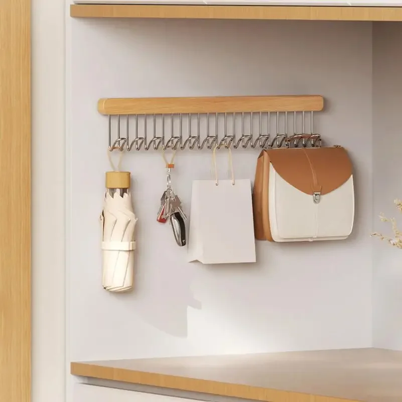 Clothes Hanger Bar for Closet Multifunctional Pull Out Hook Rack Wardrobe Sliding Rack Space Saving Closet Rod for Ties Scarves