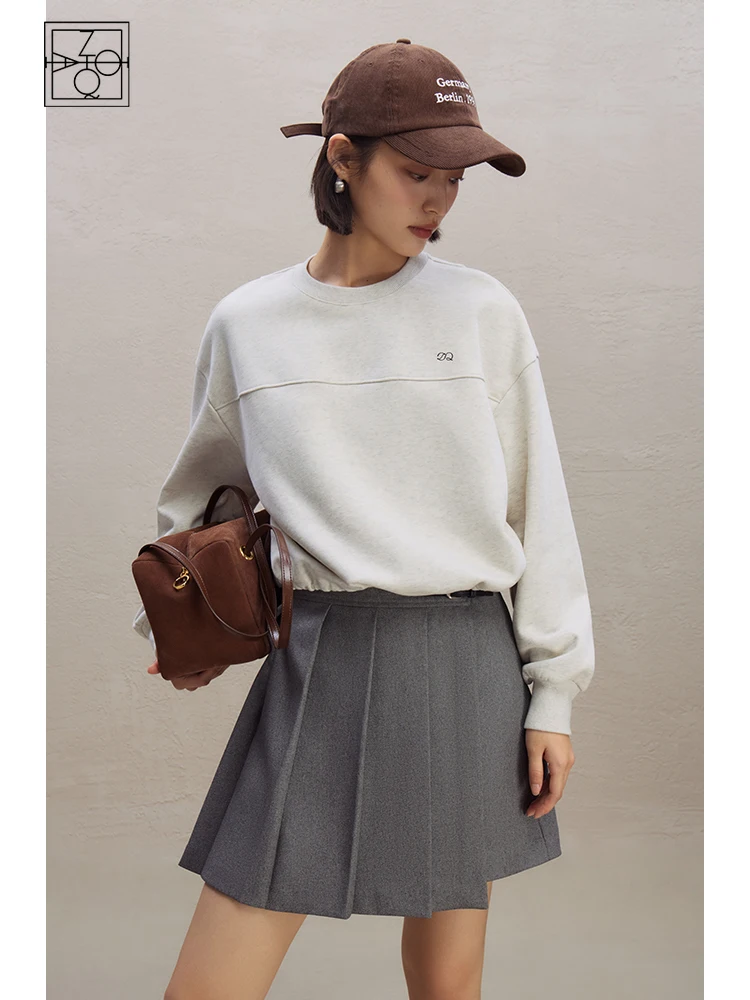 

ZIQIAO Casual Style Loose Round Neck Short Sweatshirt Pullover for Women 2023 Autumn Winter New Foreign Style Top Female