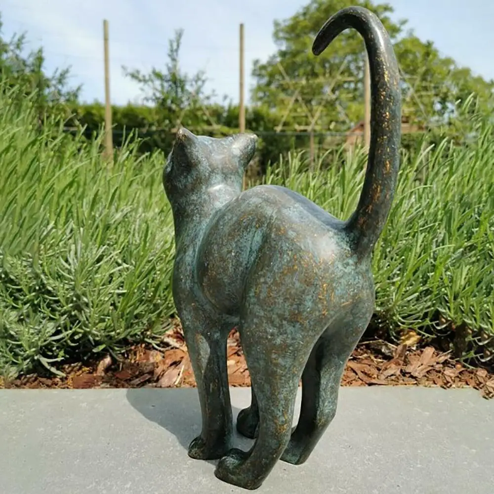 Estatuilla de resina de gato, estatua de bronce para césped, porche, patio, hogar, jardín, exterior, decoración, adorno para el hogar y la Oficina