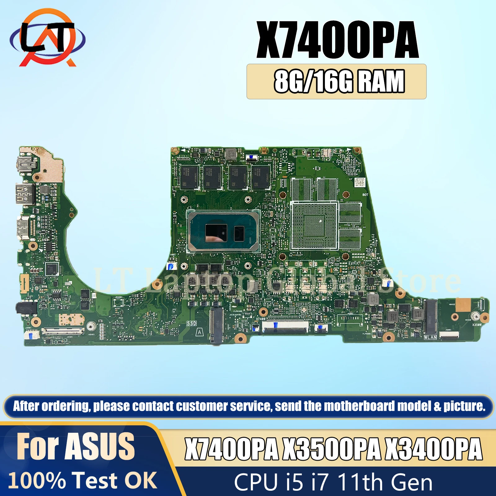 laptop mainboard X7400PA for ASUS X7400PC N7400P X3500PC X3500PA X3400PC X3400PA computer motherboard CPU I5 I7 11th 8G/16G RAM